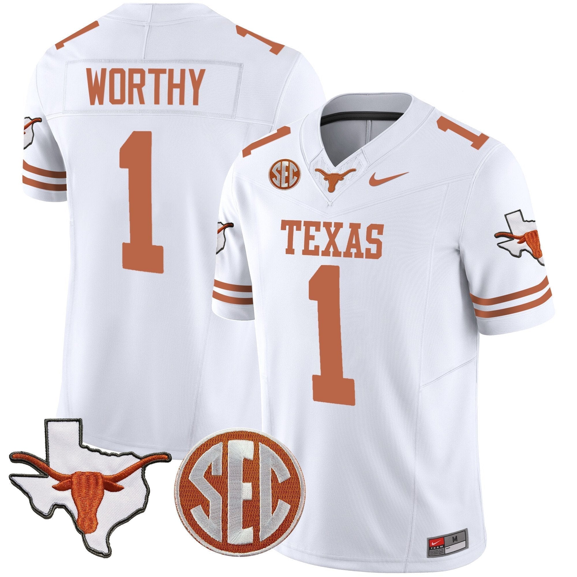 Men Texas Longhorns State Map & SEC Patch Vapor Jersey V2 - All Stitched