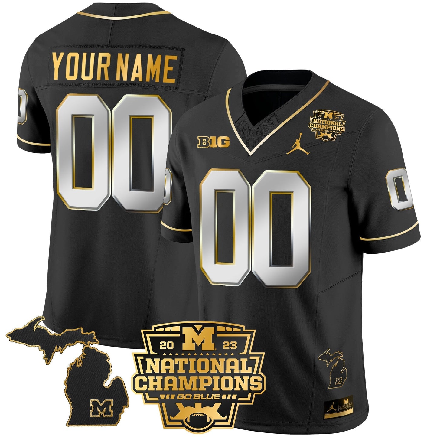 Custom Michigan Wolverines 2023 National Champions Patch Gold Vapor Jersey V3 - All Stitched