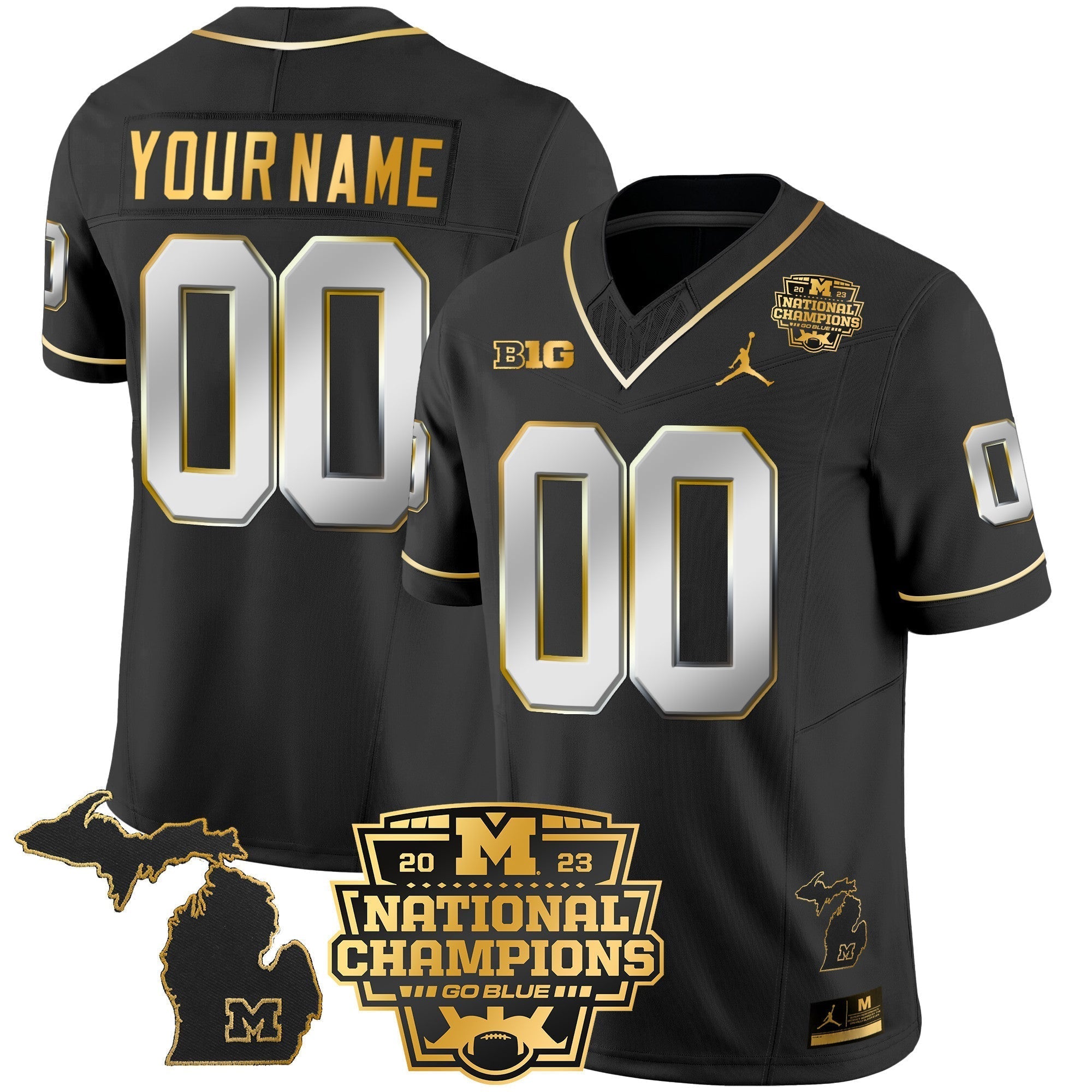 Custom Michigan Wolverines 2023 National Champions Patch Gold Vapor Jersey V3 - All Stitched