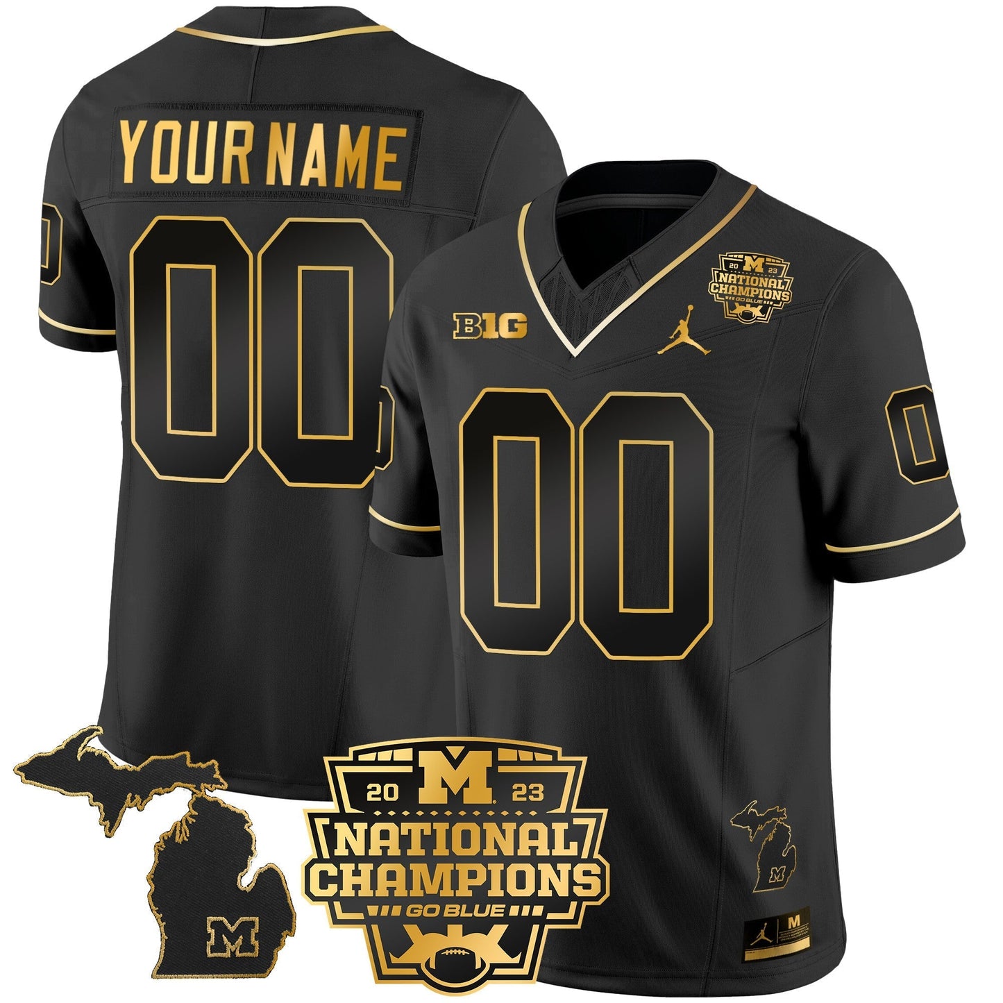 Custom Michigan Wolverines 2023 National Champions Patch Gold Vapor Jersey V3 - All Stitched