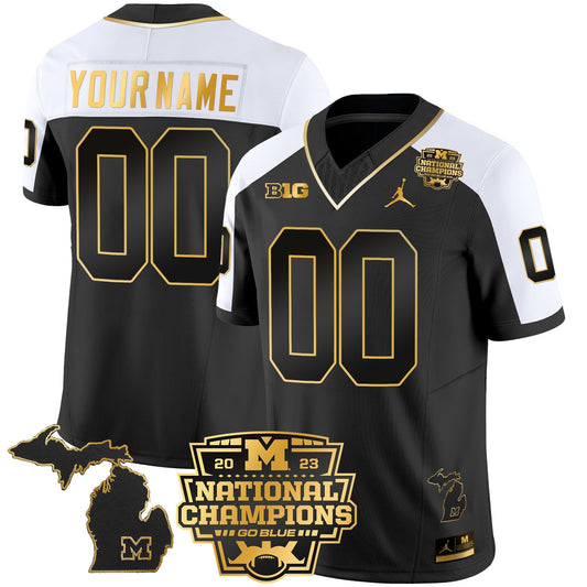 Custom Michigan Wolverines 2023 National Champions Patch Gold Vapor Jersey V3 - All Stitched
