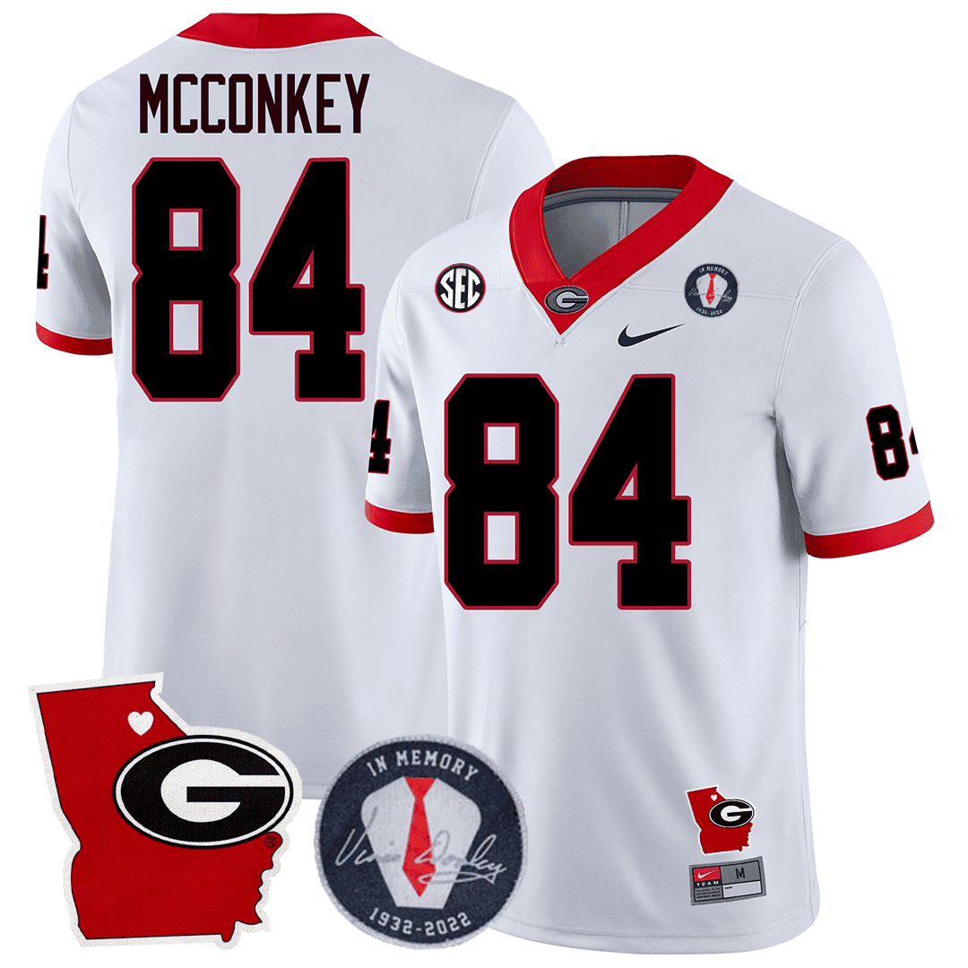 Men Georgia Bulldogs 2024 Vince Dooley Patch & Georgia State Map Jersey - All Stitched