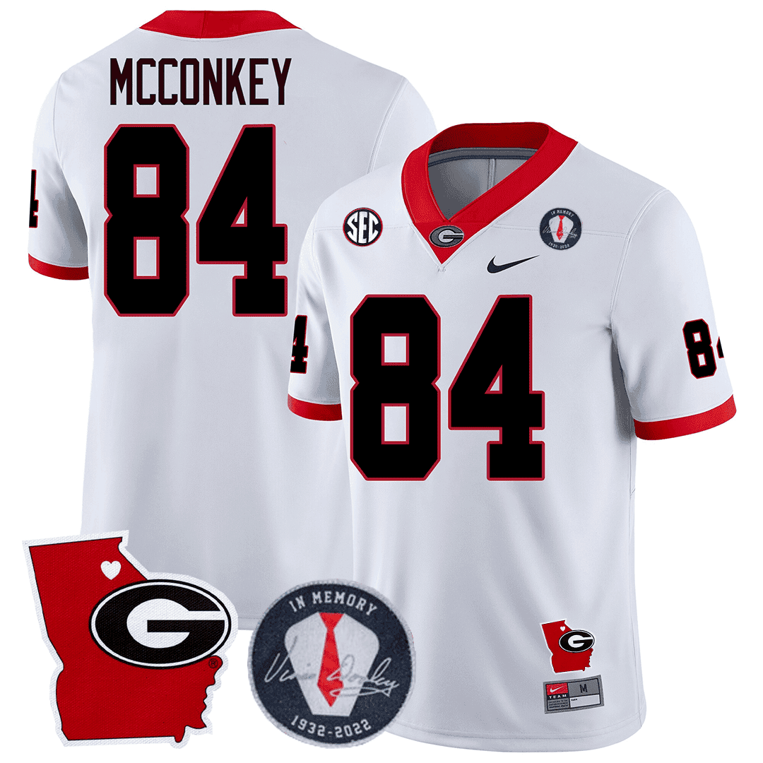 Men Georgia Bulldogs 2023 Vince Dooley Patch & Georgia State Map Jersey - All Stitched
