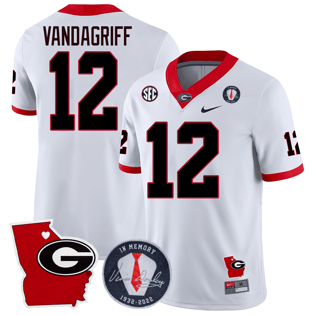 Men Georgia Bulldogs 2024 Vince Dooley Patch & Georgia State Map Jersey - All Stitched