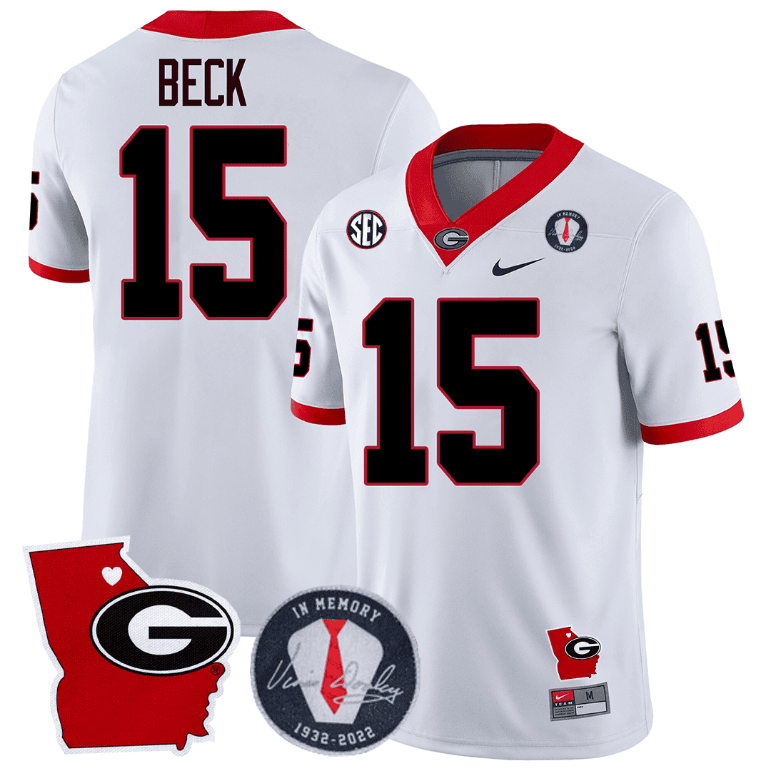 Men Georgia Bulldogs 2023 Vince Dooley Patch & Georgia State Map Jersey - All Stitched