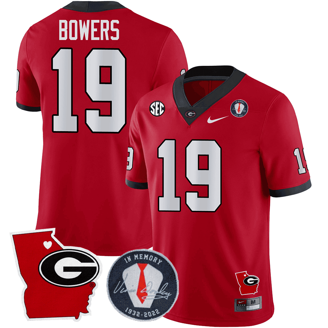 Men Georgia Bulldogs 2023 Vince Dooley Patch & Georgia State Map Jersey - All Stitched