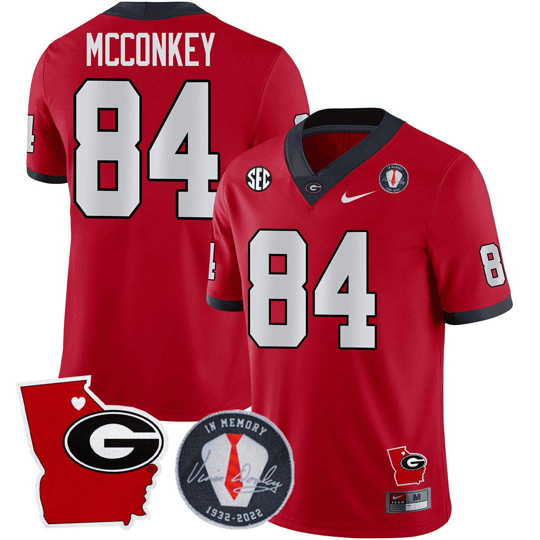Men Georgia Bulldogs 2024 Vince Dooley Patch & Georgia State Map Jersey - All Stitched