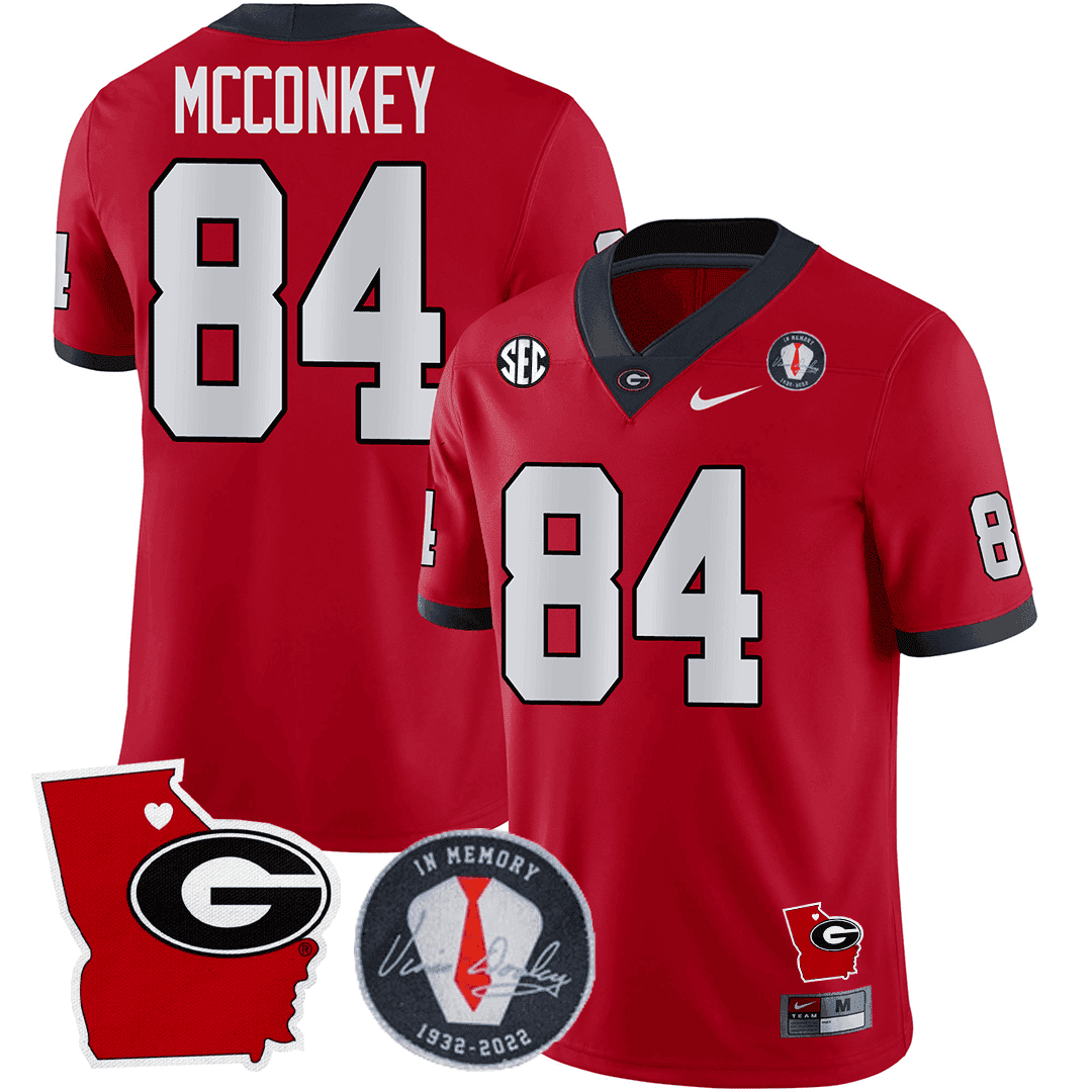 Men Georgia Bulldogs 2023 Vince Dooley Patch & Georgia State Map Jersey - All Stitched