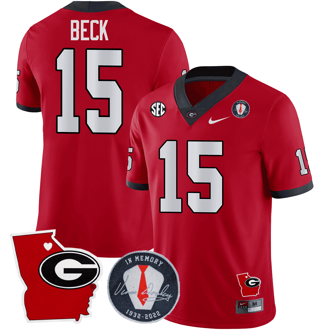 Men Georgia Bulldogs 2023 Vince Dooley Patch & Georgia State Map Jersey - All Stitched