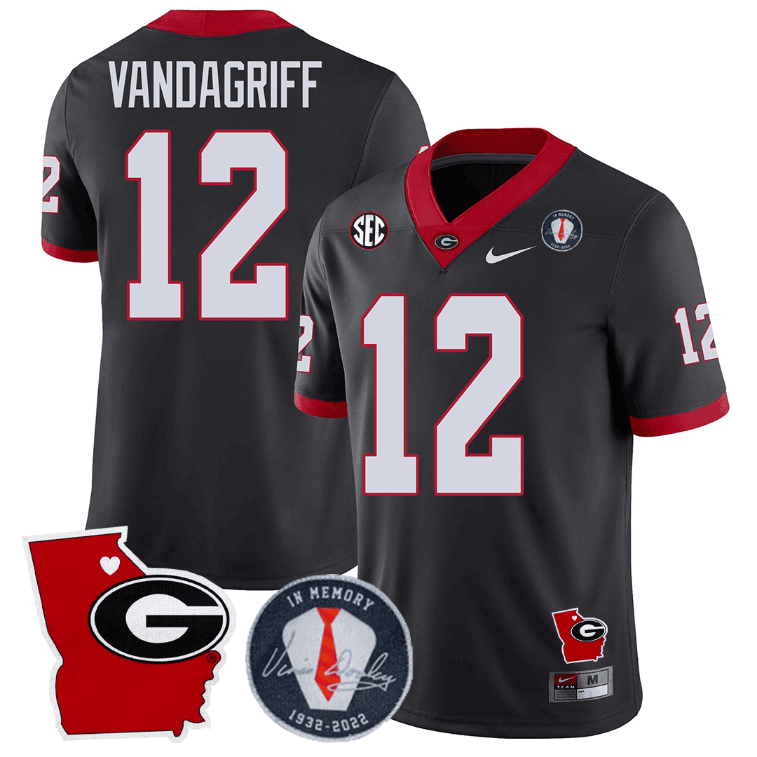 Men Georgia Bulldogs 2024 Vince Dooley Patch & Georgia State Map Jersey - All Stitched