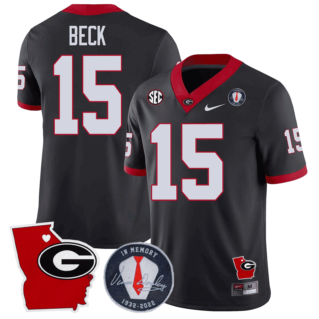 Men Georgia Bulldogs 2023 Vince Dooley Patch & Georgia State Map Jersey - All Stitched