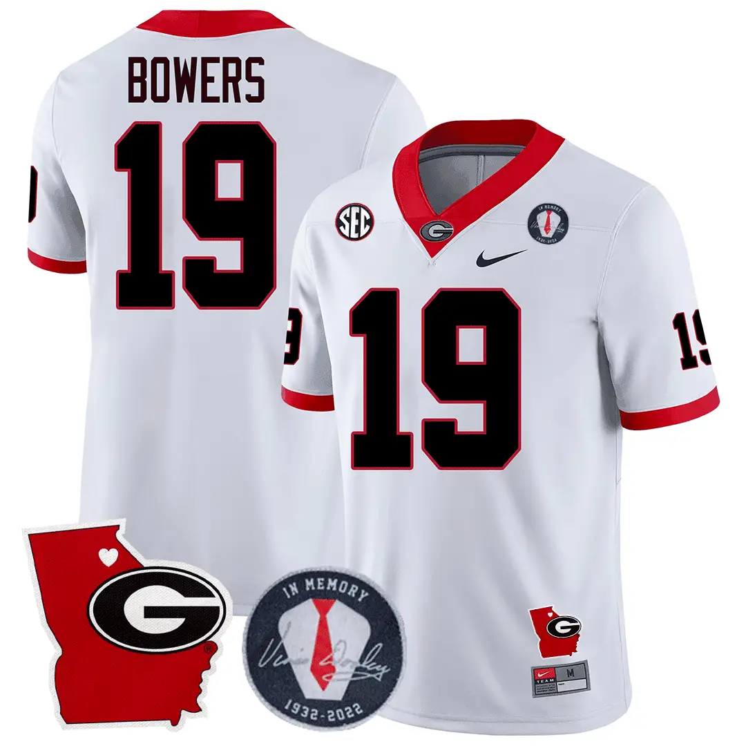 Men Georgia Bulldogs 2024 Vince Dooley Patch & Georgia State Map Jersey Stitched