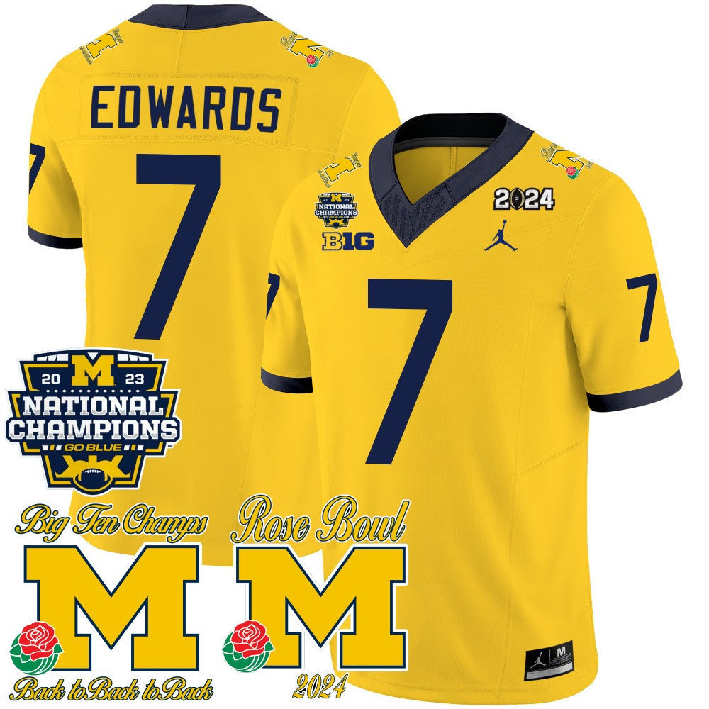 Men Michigan Wolverines 2023 National Champions & Rose Bowl Patch Vapor Jersey - All Stitched