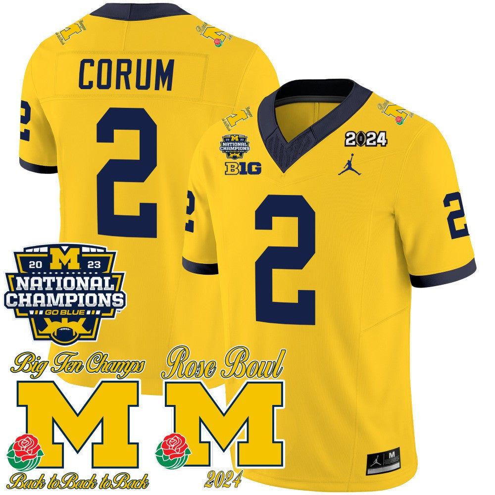 Men Michigan Wolverines 2023 National Champions & Rose Bowl Patch Vapor Jersey - All Stitched
