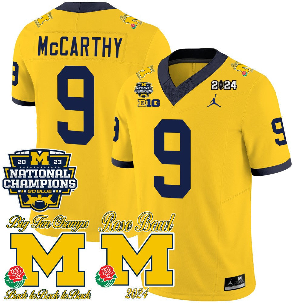 Men Michigan Wolverines 2023 National Champions & Rose Bowl Patch Vapor Jersey - All Stitched