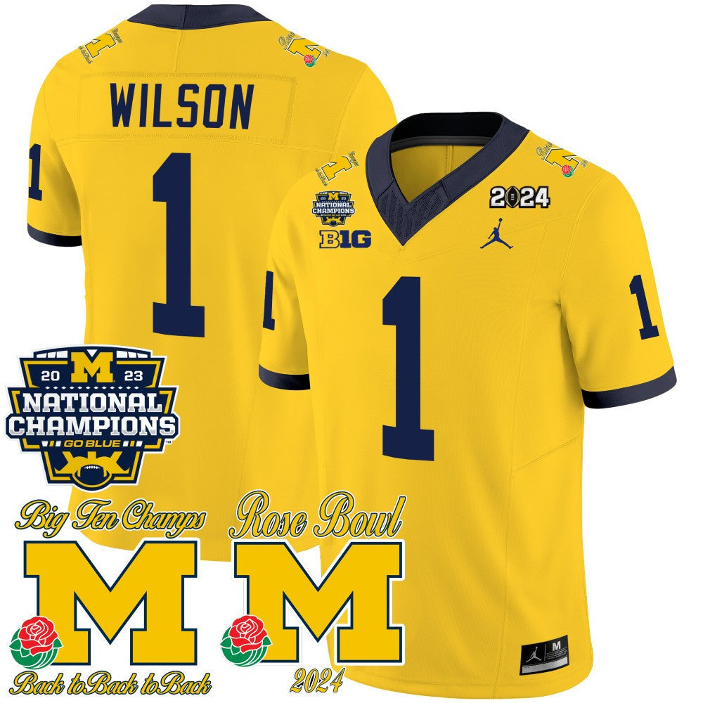 Men Michigan Wolverines 2023 National Champions & Rose Bowl Patch Vapor Jersey - All Stitched