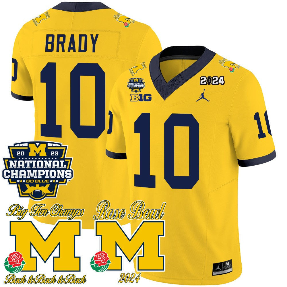 Men Michigan Wolverines 2023 National Champions & Rose Bowl Patch Vapor Jersey - All Stitched