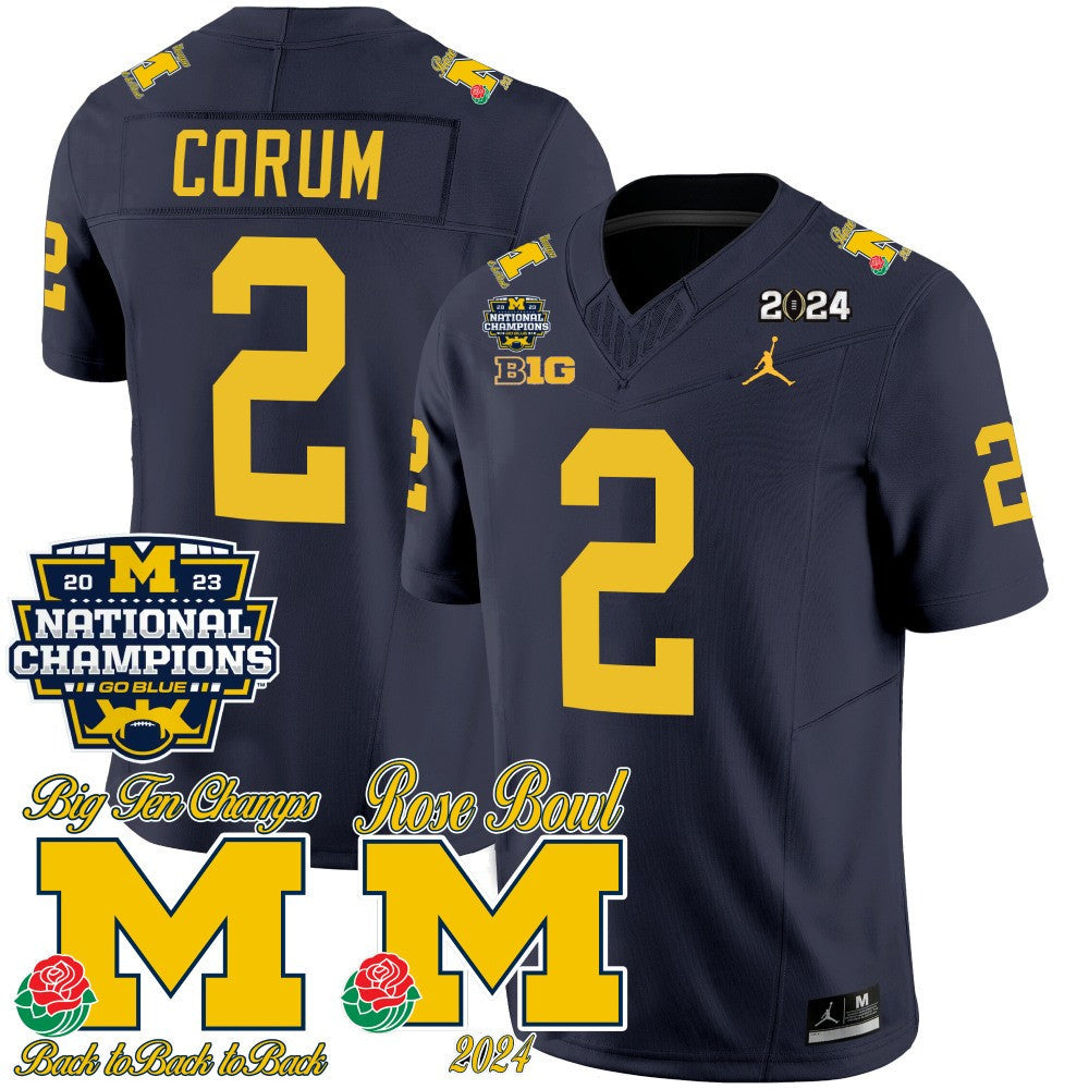 Men Michigan Wolverines 2023 National Champions & Rose Bowl Patch Vapor Jersey - All Stitched