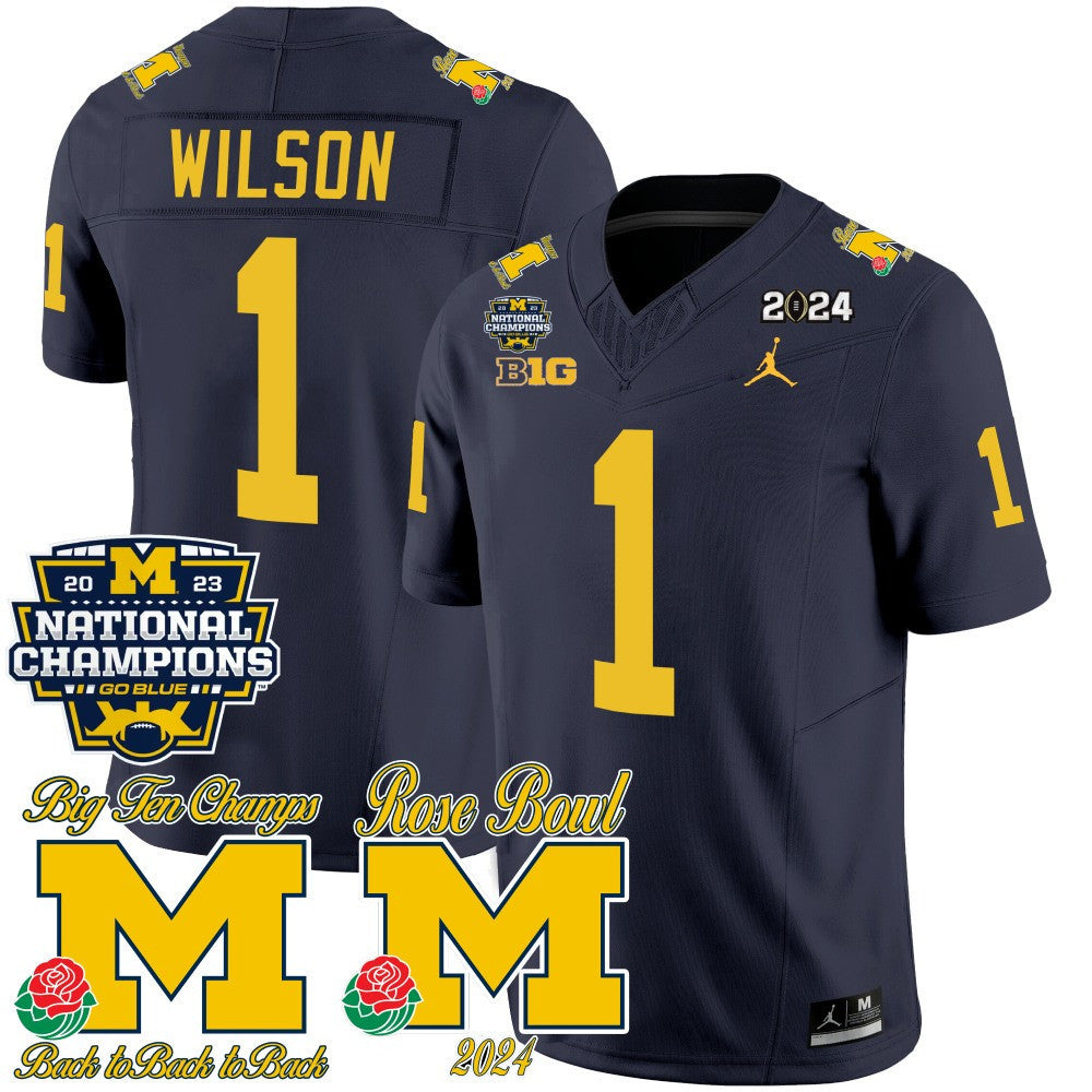 Men Michigan Wolverines 2023 National Champions & Rose Bowl Patch Vapor Jersey - All Stitched