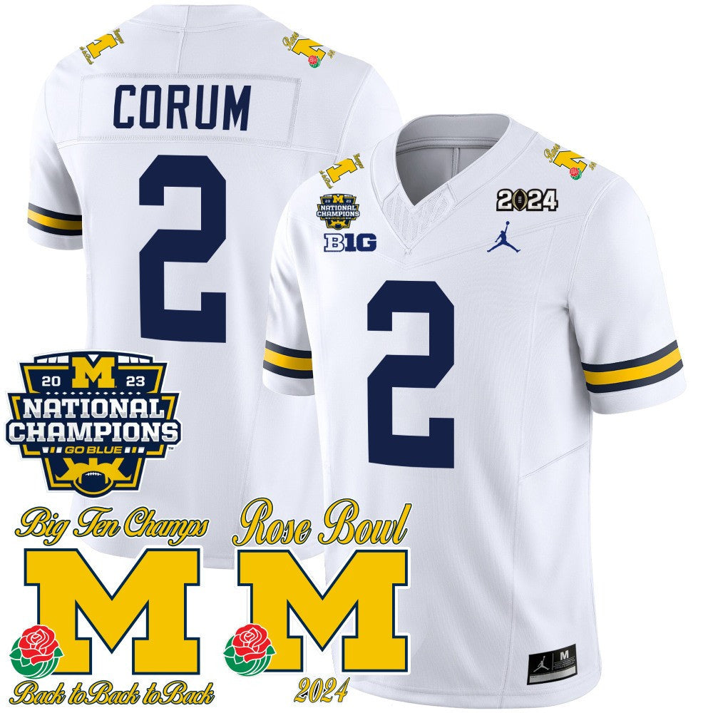 Men Michigan Wolverines 2023 National Champions & Rose Bowl Patch Vapor Jersey - All Stitched
