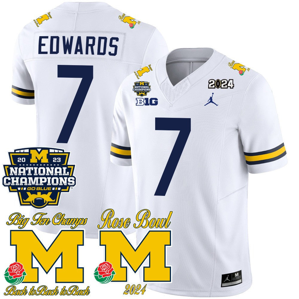 Men Michigan Wolverines 2023 National Champions & Rose Bowl Patch Vapor Jersey - All Stitched