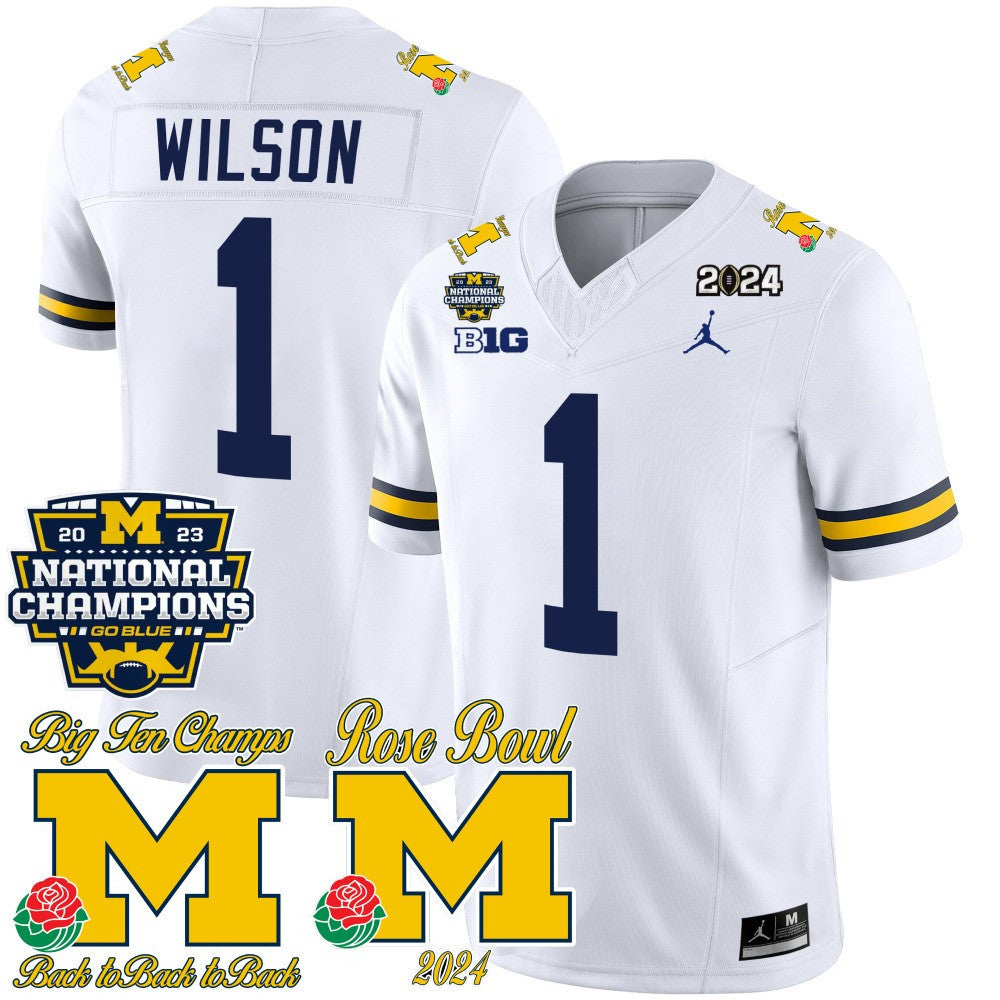 Men Michigan Wolverines 2023 National Champions & Rose Bowl Patch Vapor Jersey - All Stitched