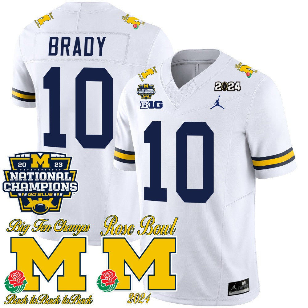 Men Michigan Wolverines 2023 National Champions & Rose Bowl Patch Vapor Jersey - All Stitched