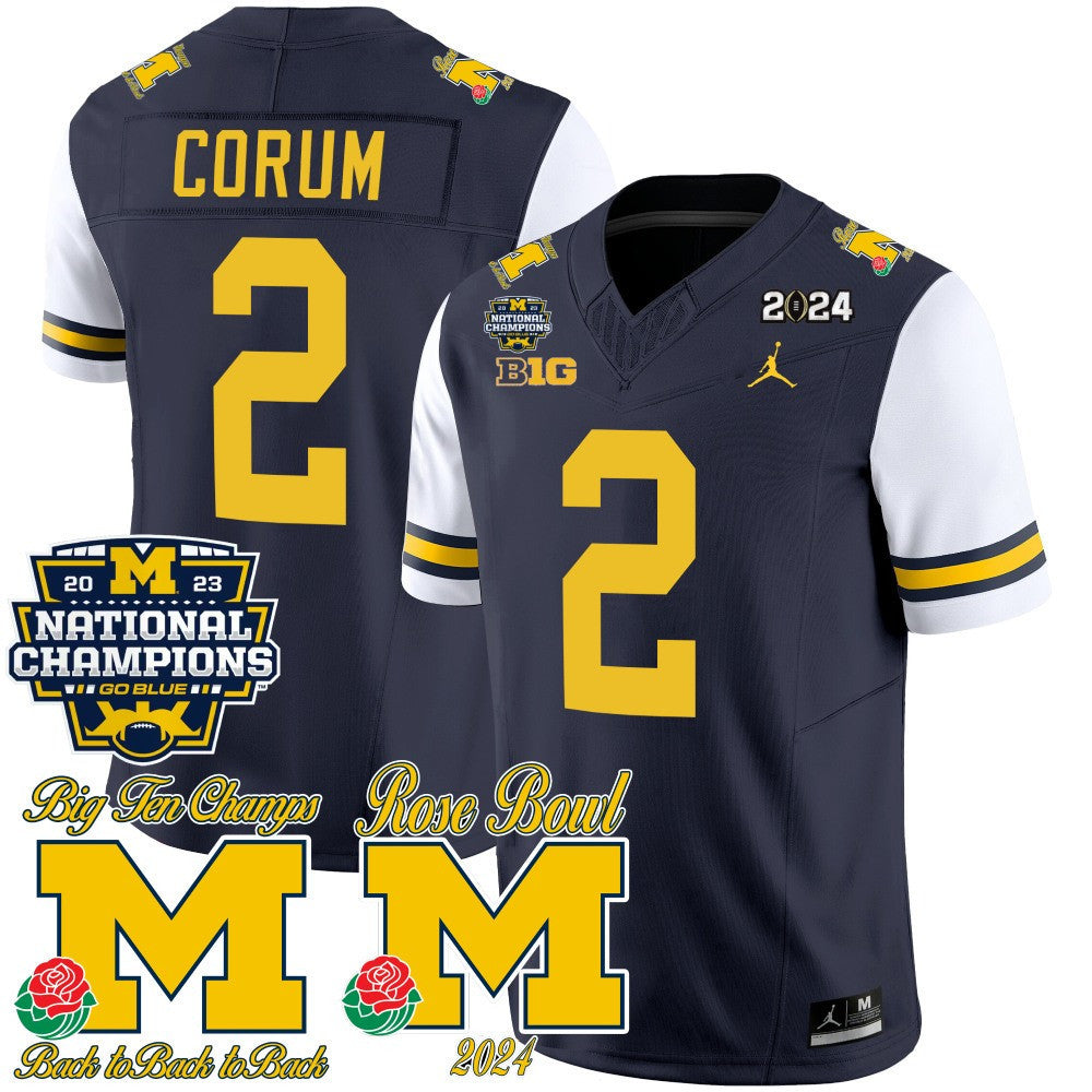 Men Michigan Wolverines 2023 National Champions & Rose Bowl Patch Vapor Jersey - All Stitched