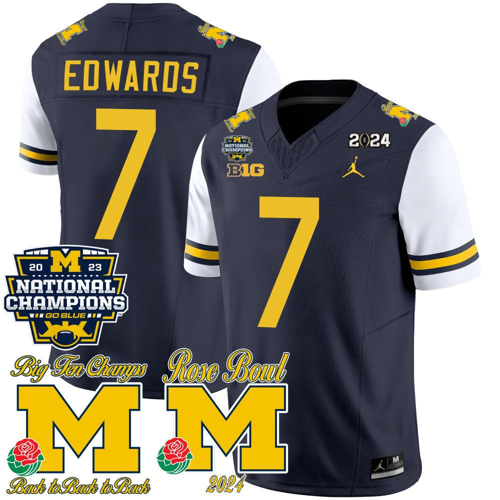 Men Michigan Wolverines 2023 National Champions & Rose Bowl Patch Vapor Jersey - All Stitched