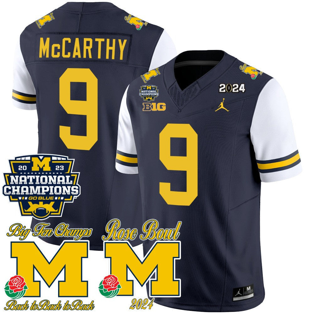 Men Michigan Wolverines 2023 National Champions & Rose Bowl Patch Vapor Jersey - All Stitched