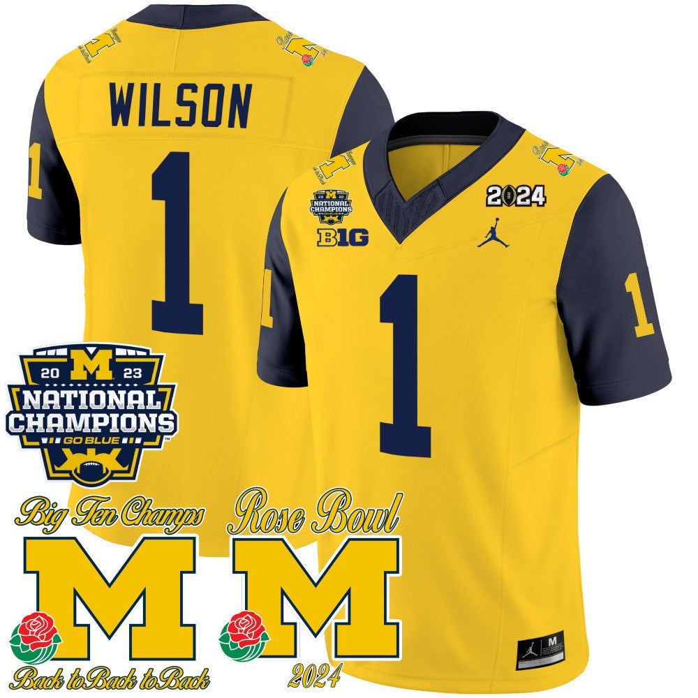 Men Michigan Wolverines 2023 National Champions & Rose Bowl Patch Vapor Jersey - All Stitched
