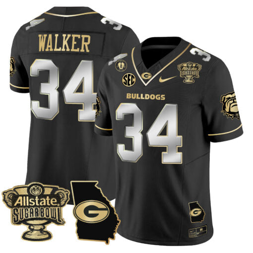 Herschel Walker Jersey #34 Georgia Bulldogs 2025 Sugar Bowl Patch Vapor Black Gold