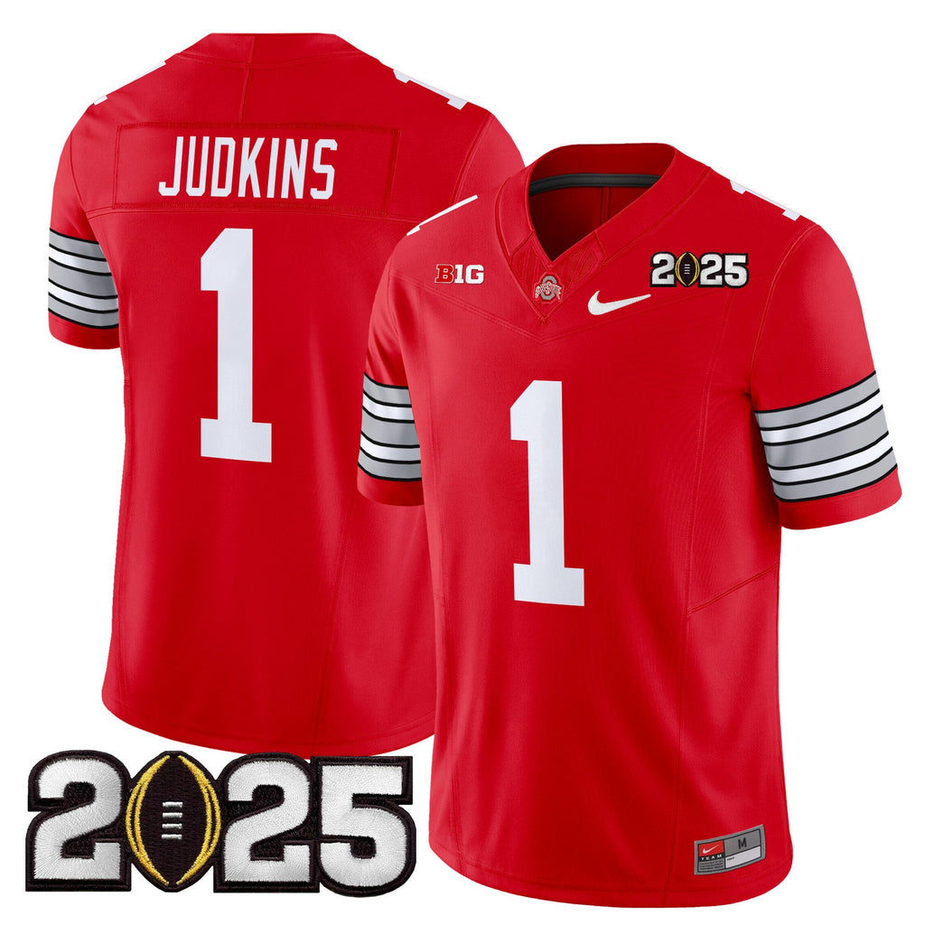 Quinshon Judkins Jersey #1 Ohio State Heritage Stripe 2025 CFP Final Red