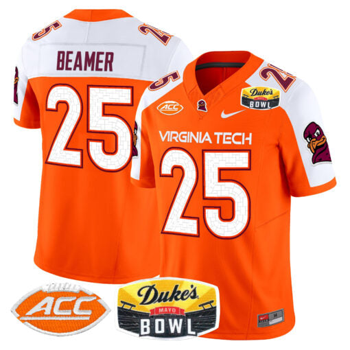Frank Beamer Jersey #25 Virginia Tech Hokies 2025 Duke’s Mayo Bowl Patch Orange Alternate