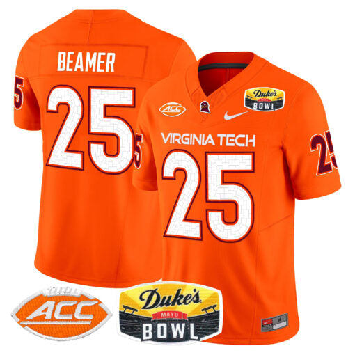 Frank Beamer Jersey #25 Virginia Tech Hokies 2025 Duke’s Mayo Bowl Patch Orange