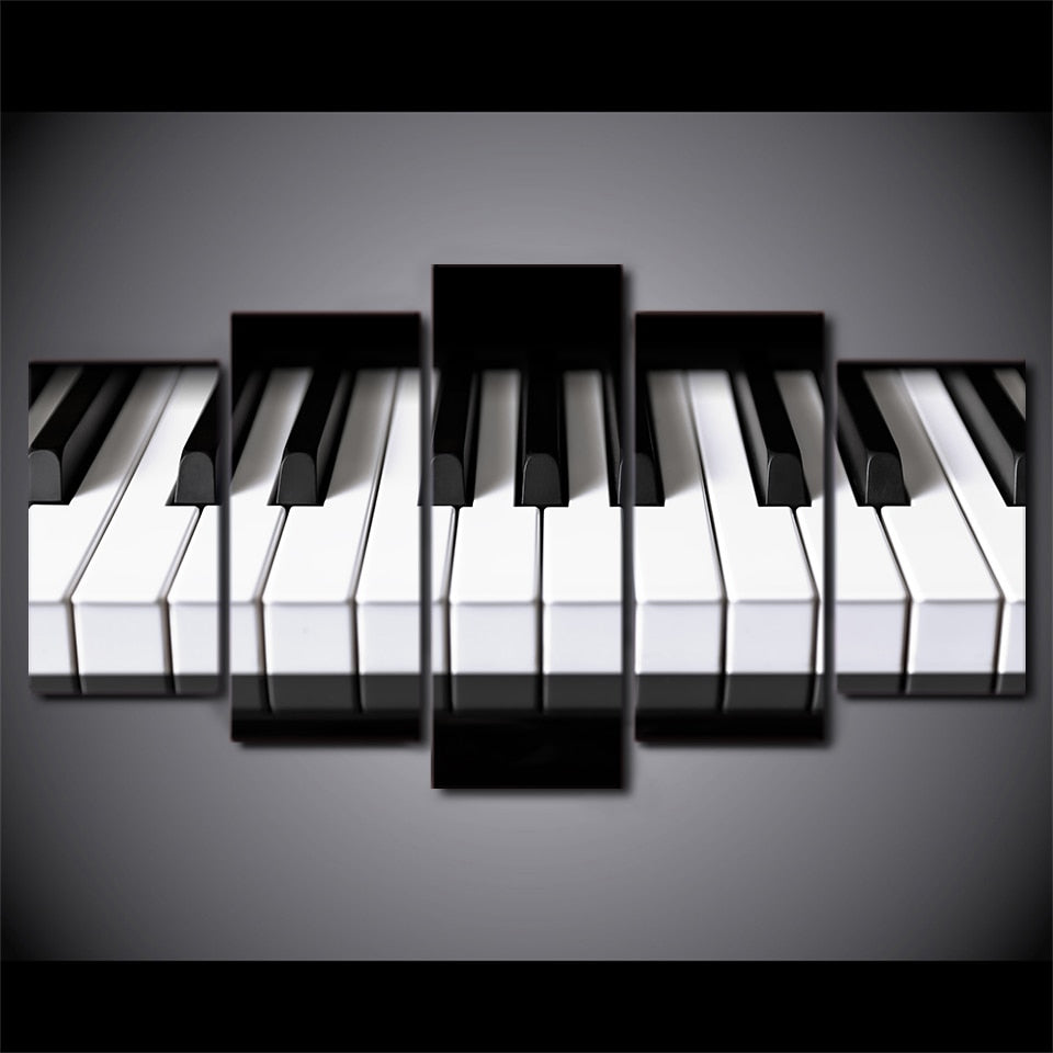 Piano Keys Music Framed 5 Piece Canvas Wall Art