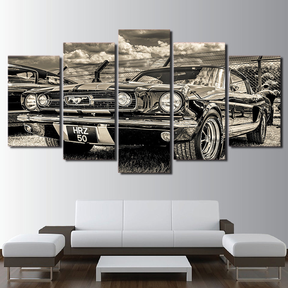 1965 Ford Mustang Sports Car Framed 5 Piece Canvas Wall Art