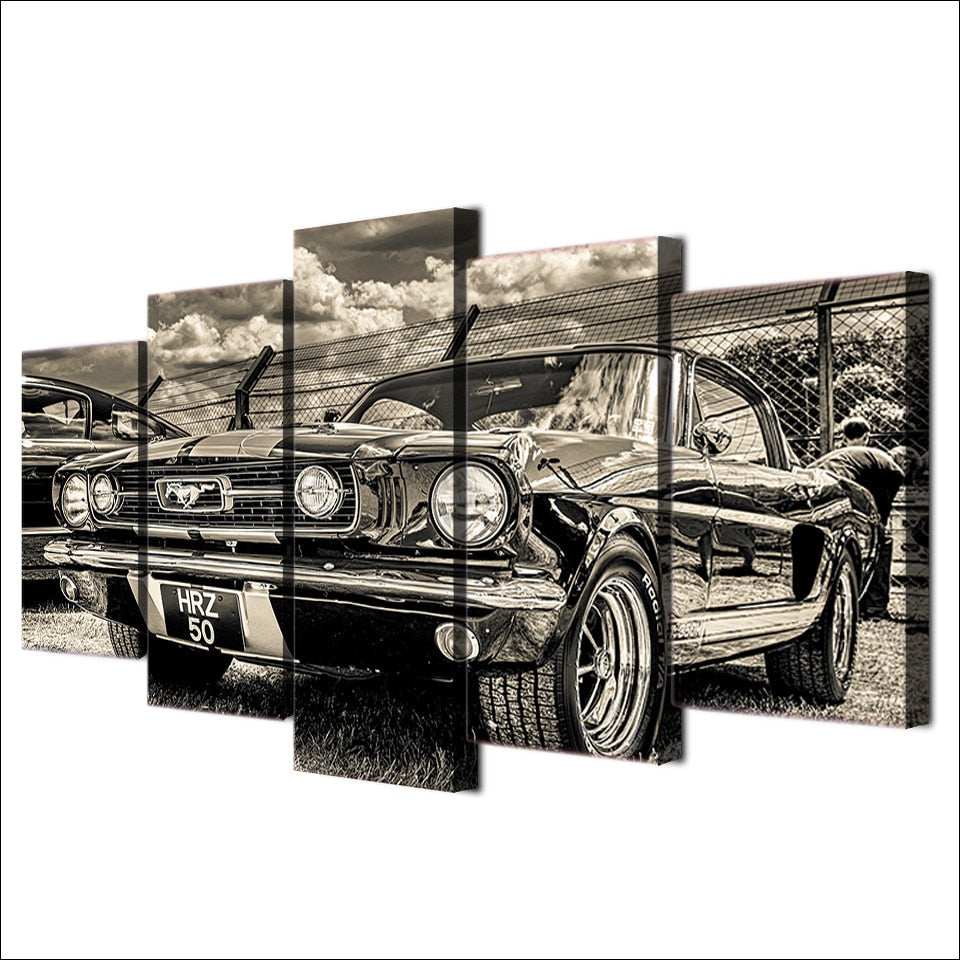 1965 Ford Mustang Sports Car Framed 5 Piece Canvas Wall Art
