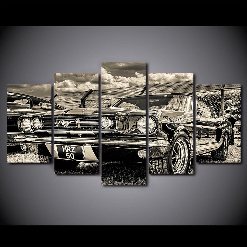 1965 Ford Mustang Sports Car Framed 5 Piece Canvas Wall Art
