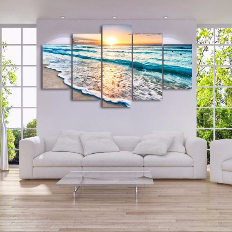Beautiful Ocean Seascape Beach Sunset Sunrise Sea Waves 5 Piece Canvas Wall Art