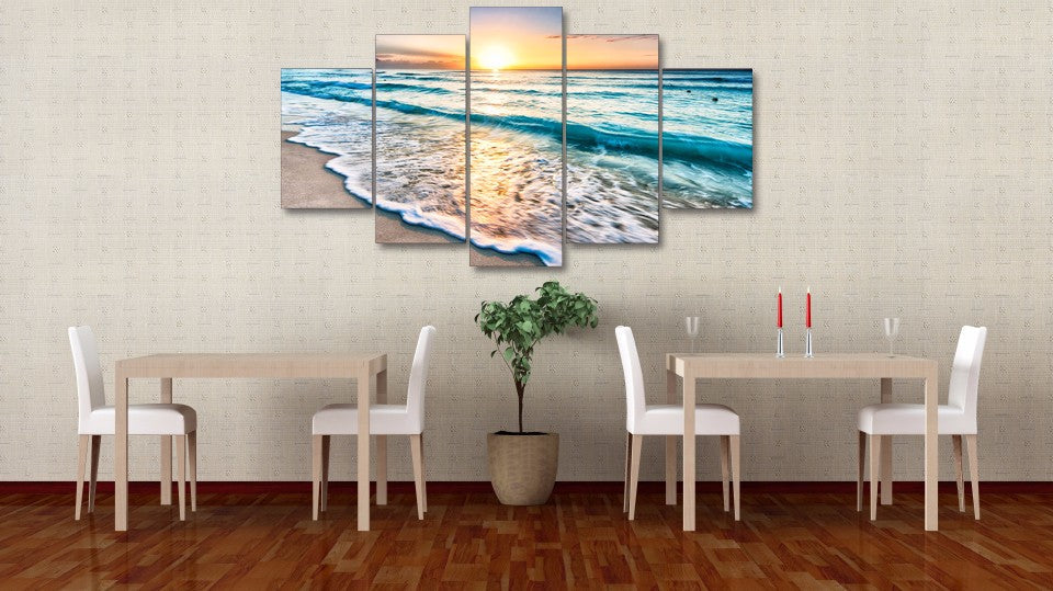 Beautiful Ocean Seascape Beach Sunset Sunrise Sea Waves 5 Piece Canvas Wall Art