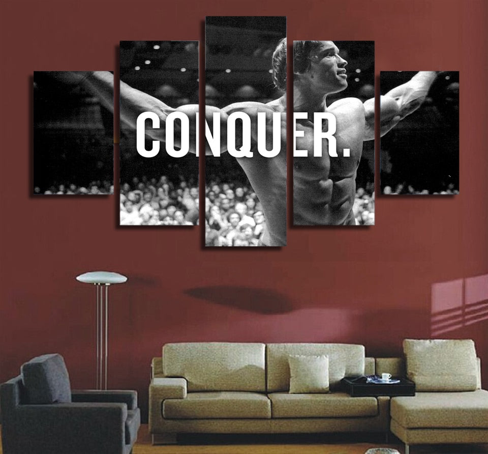Conquer Arnold Schwarzenegger Sports Framed 5 Piece Canvas Wall Art