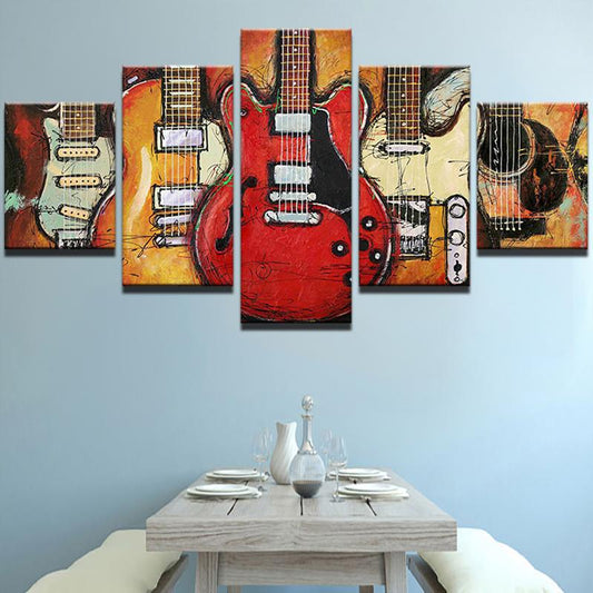 Electric Guitars Music Framed 5 Piece Canvas Wall Art