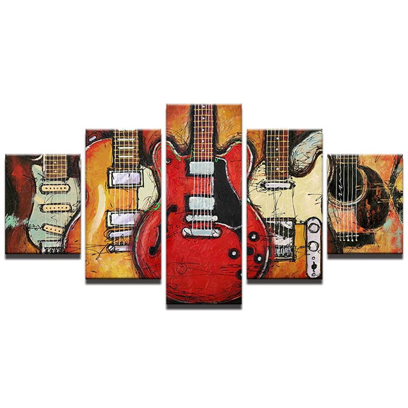 Electric Guitars Music Framed 5 Piece Canvas Wall Art