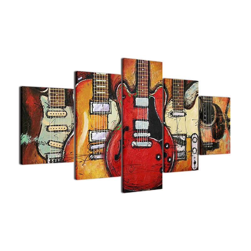 Electric Guitars Music Framed 5 Piece Canvas Wall Art
