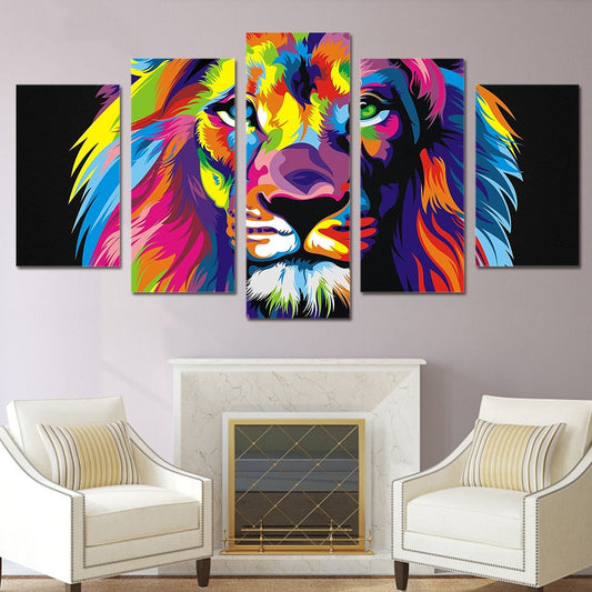 Colorful Lion Abstract Painting 5 Piece Canvas Wall Art