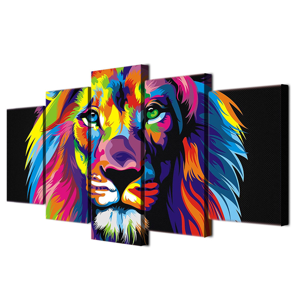 Colorful Lion Abstract Painting 5 Piece Canvas Wall Art