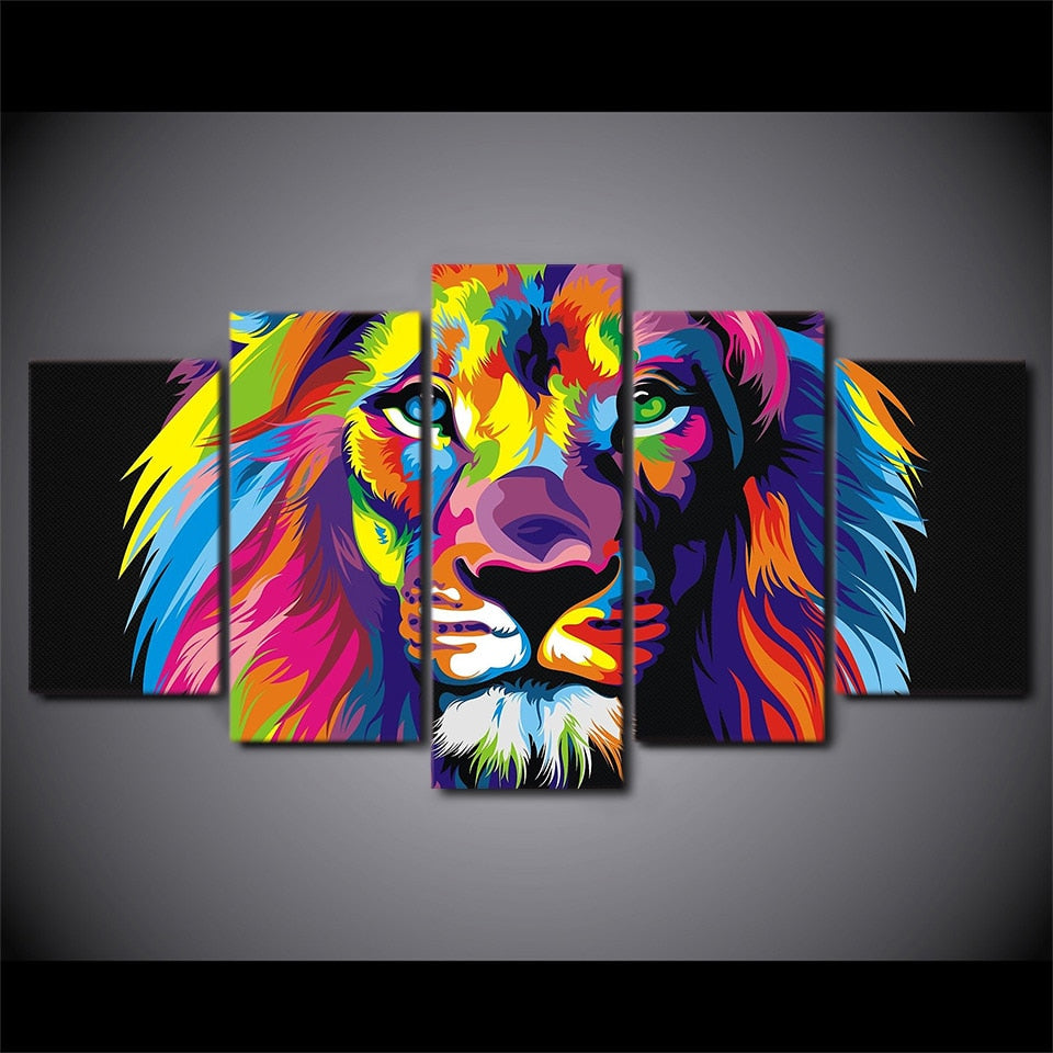 Colorful Lion Abstract Painting 5 Piece Canvas Wall Art