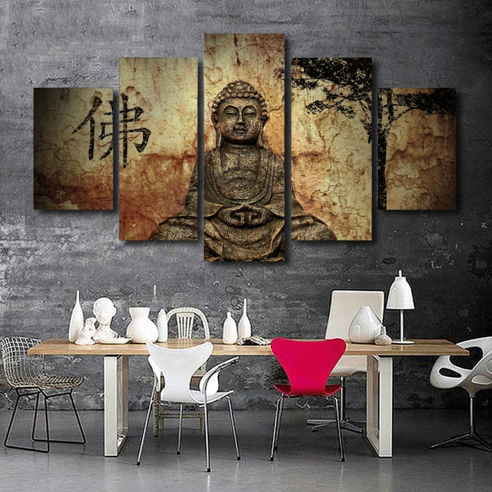 Zen Buddha 5 Piece Canvas Wall Art