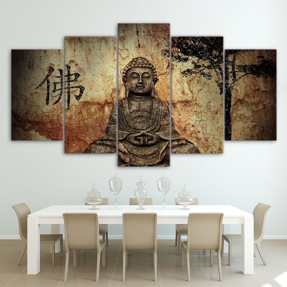 Zen Buddha 5 Piece Canvas Wall Art
